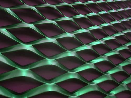  The picture shows different colors and hole shapes aluminum expanded metal facade meshes.